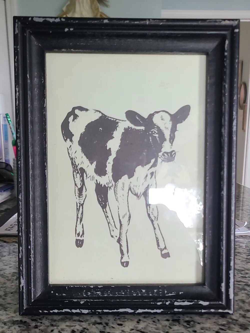 Framed Calf Print in Distressed Black Hanging Frame Decor 8×10